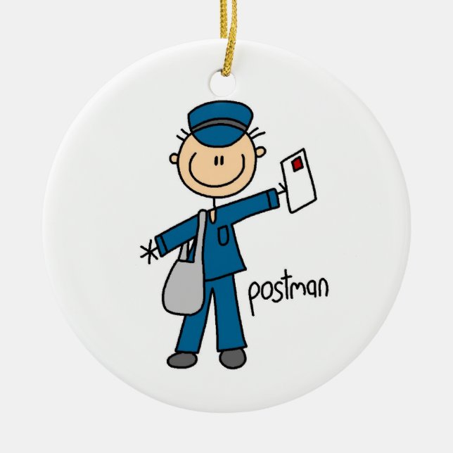 Postal Worker Stick Figure Ceramic Ornament (Front)