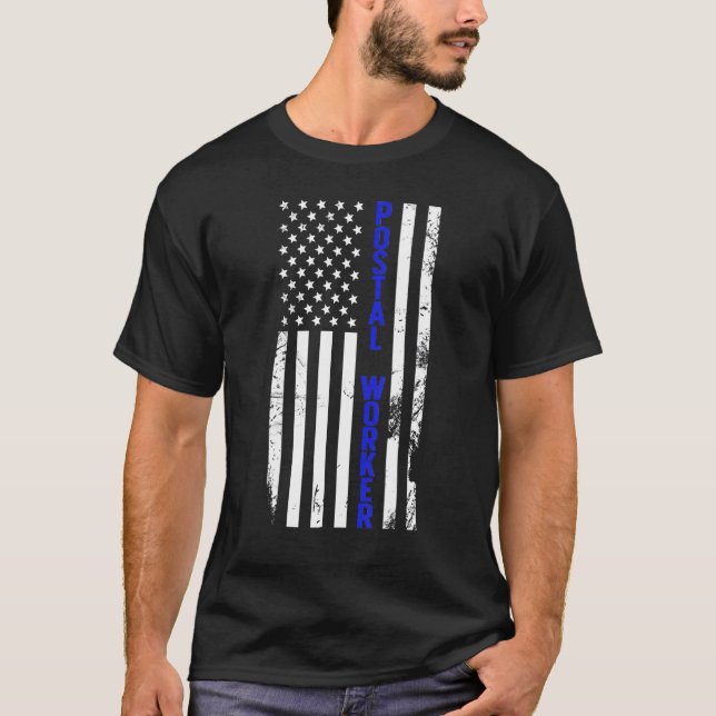 Postal Worker US Flag Postman Mail Carrier Mailman T-Shirt (Front)