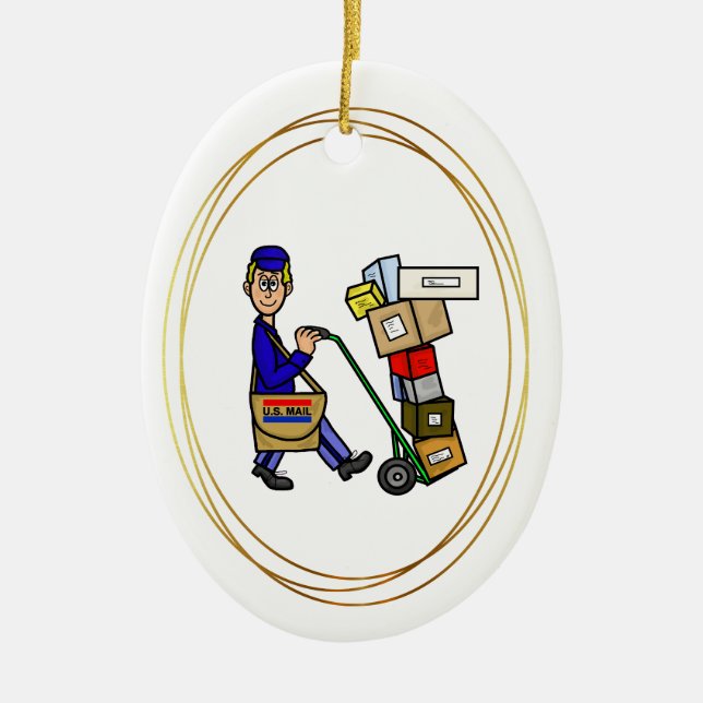 Postal Worker with Boxes Christmas Ornament (Front)