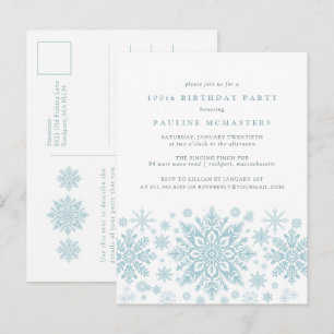 POSTCARD 100th Birthday Blue Snowflake Invitation