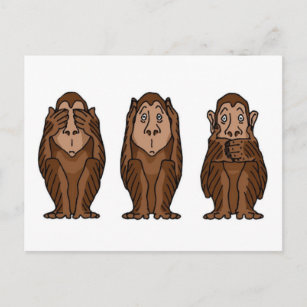 Postcard 3 Monkeys, See no evil, Hear no evil,..