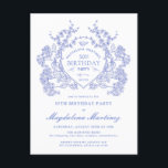 POSTCARD 50TH Birthday Blue Floral Crest Invite<br><div class="desc">An elegant French vintage blue floral crest takes center stage on this timeless birthday invitation. Ornate,  formal and very feminine will make any birthday lady feel very special. Coordinating party supplies are available.</div>