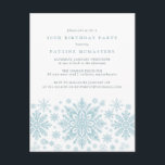 POSTCARD 50th Birthday Blue Snowflake Invitation<br><div class="desc">Very elegant blue watercolor snowflakes create a pretty border along the bottom of this adult birthday invitation. Modern and minimalist design has an open and airy feel. The contemporary aesthetic will appeal to people of all ages.</div>