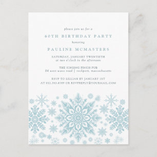 POSTCARD 60th Birthday Blue Snowflake Invitation