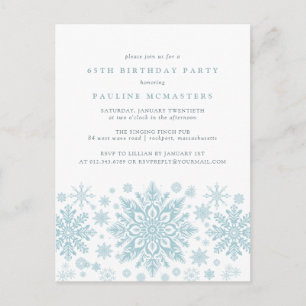 POSTCARD 65th Birthday Blue Snowflake Invitation