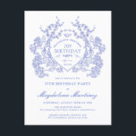 POSTCARD 70TH Birthday Blue Floral Crest Invite<br><div class="desc">An elegant French vintage blue floral crest takes center stage on this timeless birthday invitation. Ornate,  formal and very feminine will make any birthday lady feel very special. Coordinating party supplies are available.</div>