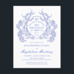 POSTCARD 80TH Birthday Blue Floral Crest Invite<br><div class="desc">An elegant French vintage blue floral crest takes center stage on this timeless birthday invitation. Ornate,  formal and very feminine will make any birthday lady feel very special. Coordinating party supplies are available.</div>