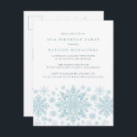 POSTCARD 80th Birthday Blue Snowflake Invitation<br><div class="desc">Very elegant blue watercolor snowflakes create a pretty border along the bottom of this adult birthday invitation. Modern and minimalist design has an open and airy feel. The contemporary aesthetic will appeal to people of all ages.</div>