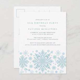 POSTCARD 80th Birthday Blue Snowflake Invitation