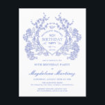 POSTCARD 90TH Birthday Blue Floral Crest Invite<br><div class="desc">An elegant French vintage blue floral crest takes center stage on this timeless birthday invitation. Ornate,  formal and very feminine will make any birthday lady feel very special. Coordinating party supplies are available.</div>
