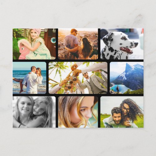 Postcard 9 Photo Template Rounded Frame Collage