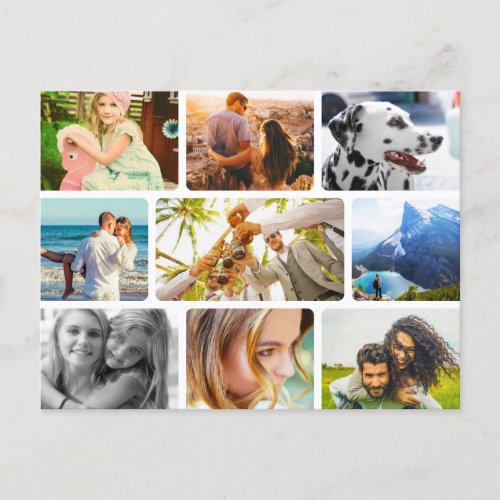 Postcard 9 Photo Template Rounded Frame Collage
