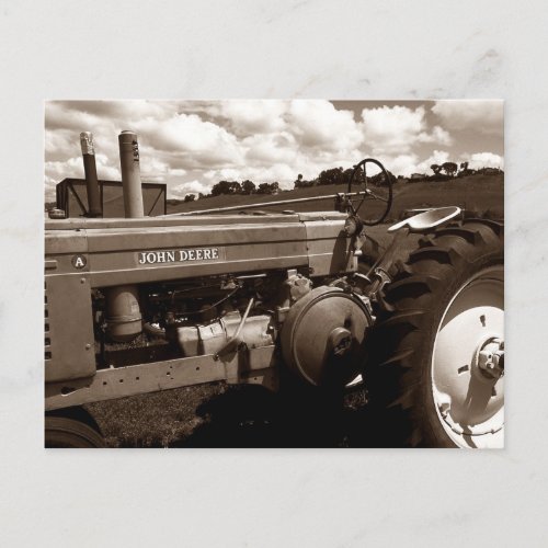 Postcard  A VINTAGE Tractor Close_Up w Clouds