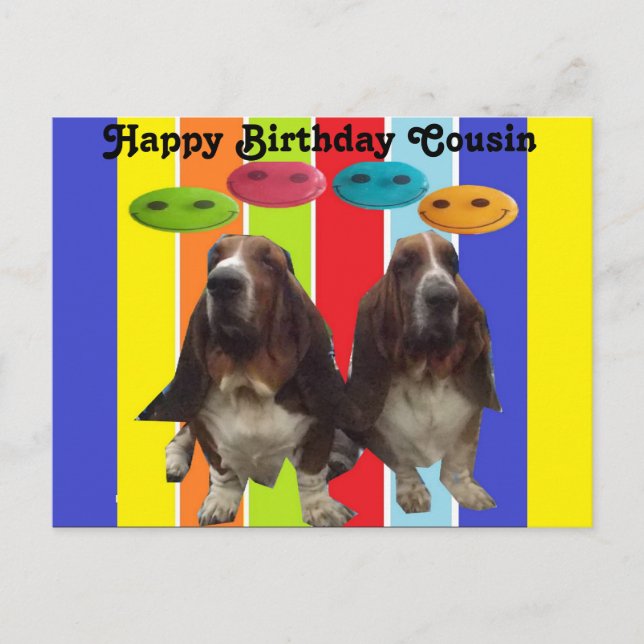 Postcard Baby Happy Birthday Cousin Basset (Front)