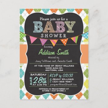 Postcard Baby Shower; Colorful Argyle Invitation by Card_Stop at Zazzle