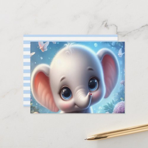 Postcard Baby White Elephant Floral