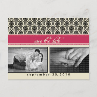 POSTCARD: Baroque Fuschia 2-Photo Save the Date Announcement Postcard