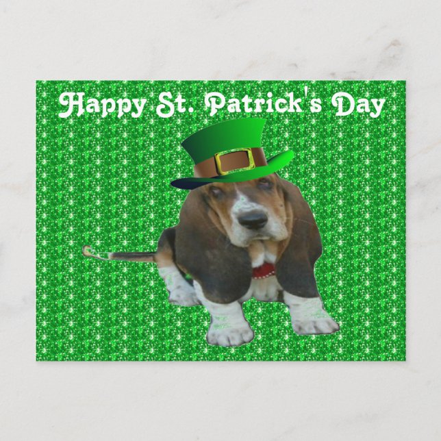 Postcard Basset Hound Happy StPatrick's Day (Front)