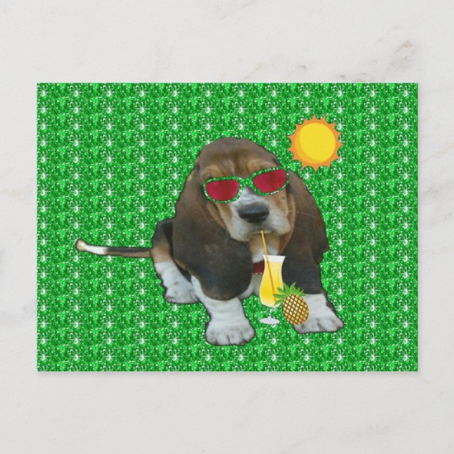 Postcard Basset Hound Sheldon Summer Time (Front)
