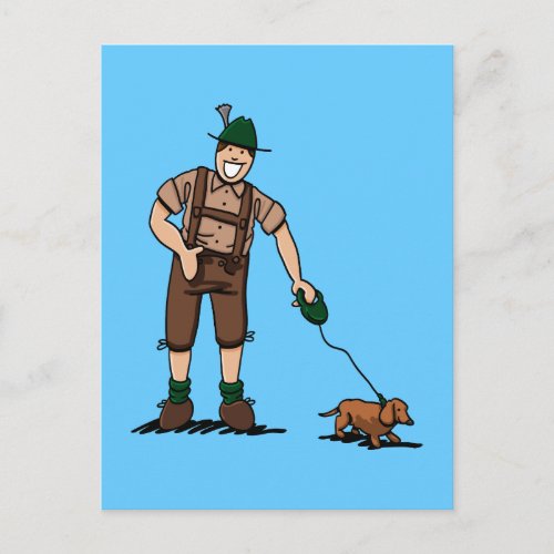 Postcard Bavarian Lederhosen Man Dachshund Dog