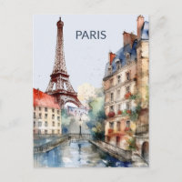 POSTCARD Beautiful Watercolor of Paris Travel