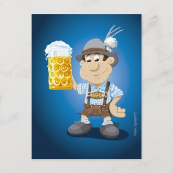 Postcard Beer Festival Lederhosen Cartoon Man Beer by frankramspott at Zazzle