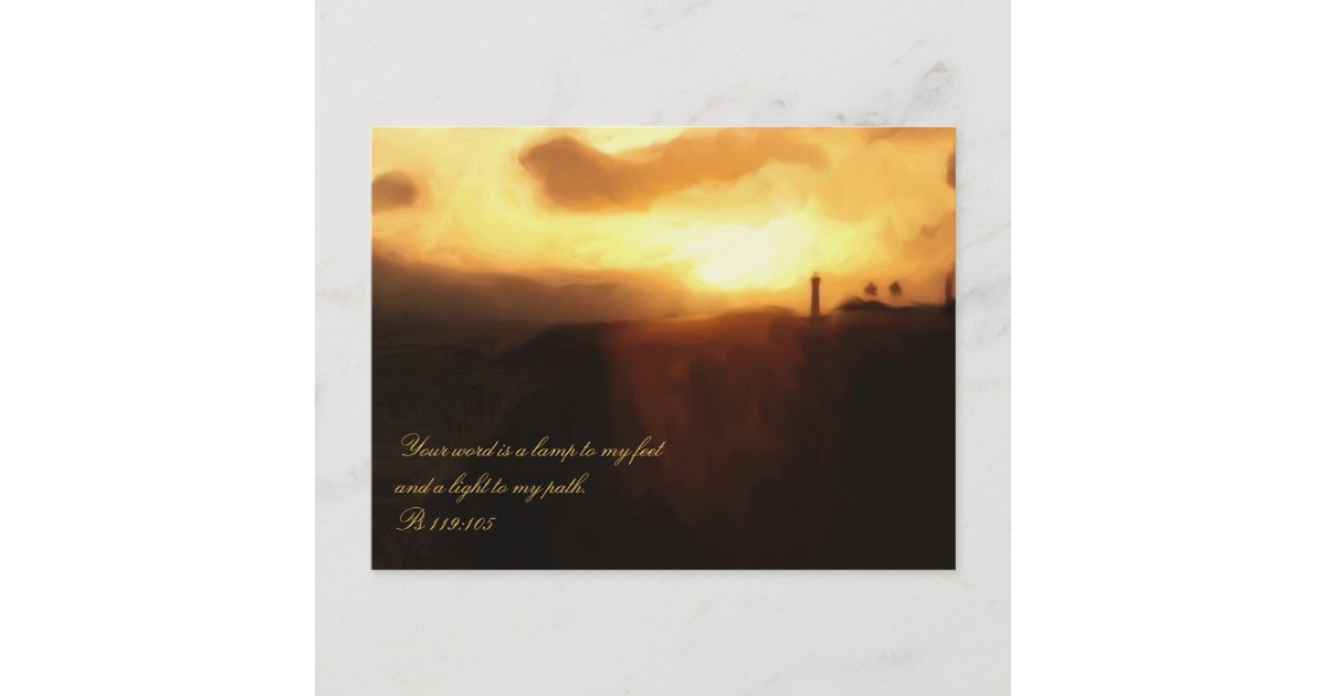 Postcard Bible Scripture Lighthouse Ocean & Sunset | Zazzle