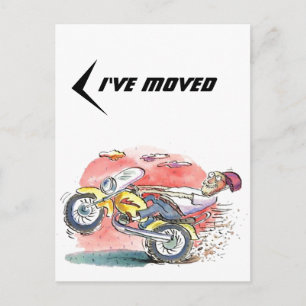 Postcard Biker Moving I've Moved New Address PC