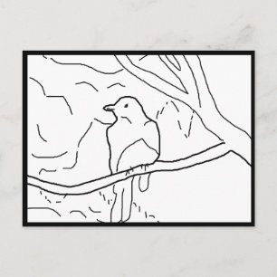 Postcard - Bird on Branch to Color