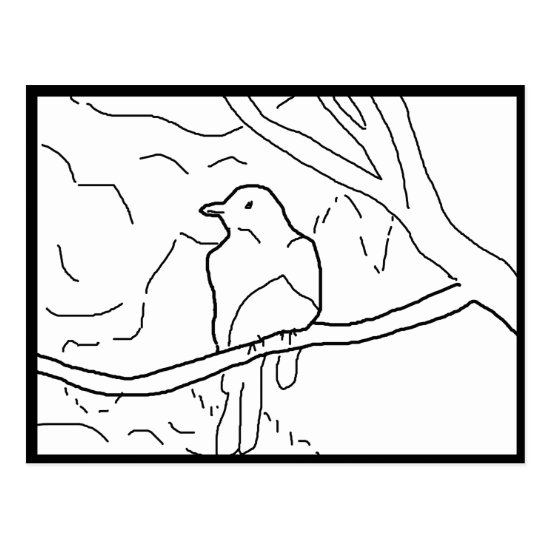 Postcard - Bird on Branch to Color