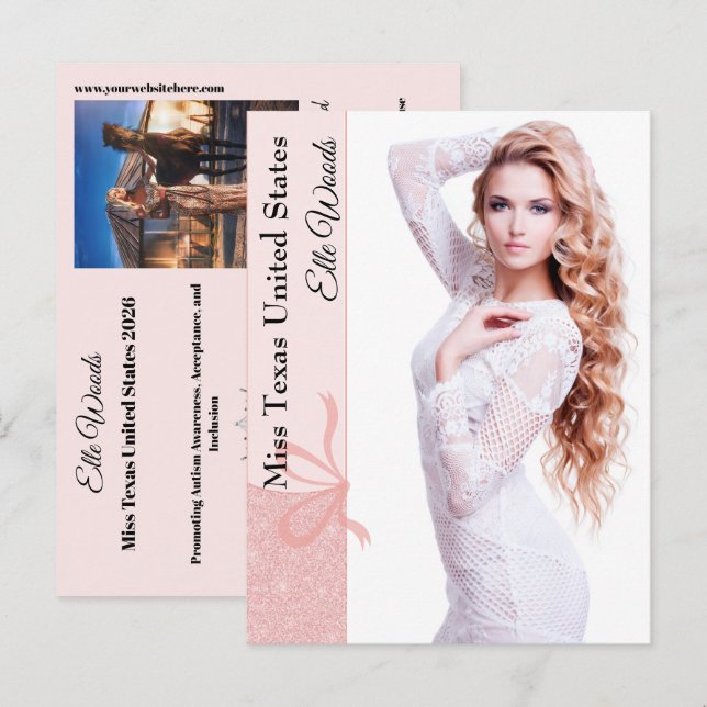 Postcard Blush Pink Glitz Pageant Autograph Photo (Front/Back)