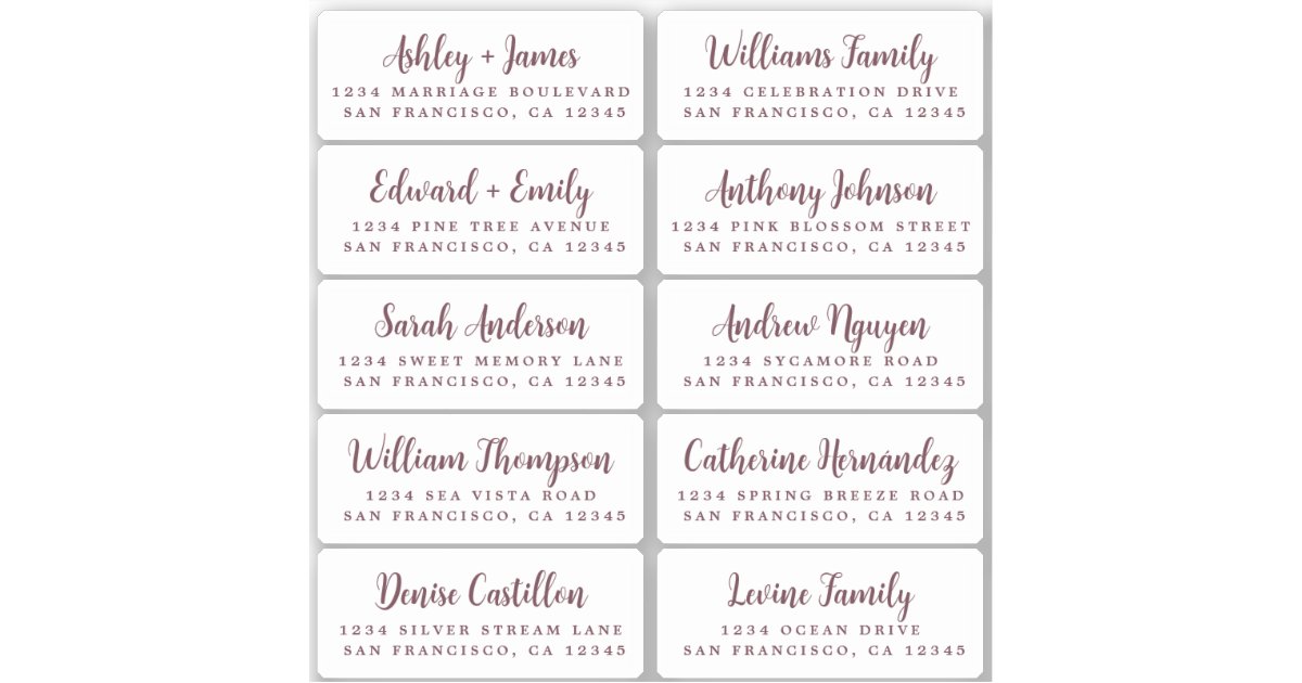 Postcard Burgundy Calligraphy Guest Address Labels | Zazzle