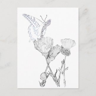Postcard - Butterfly and Flowers to Color