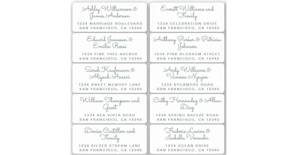 Postcard Calligraphy Wedding Guest Address Labels | Zazzle