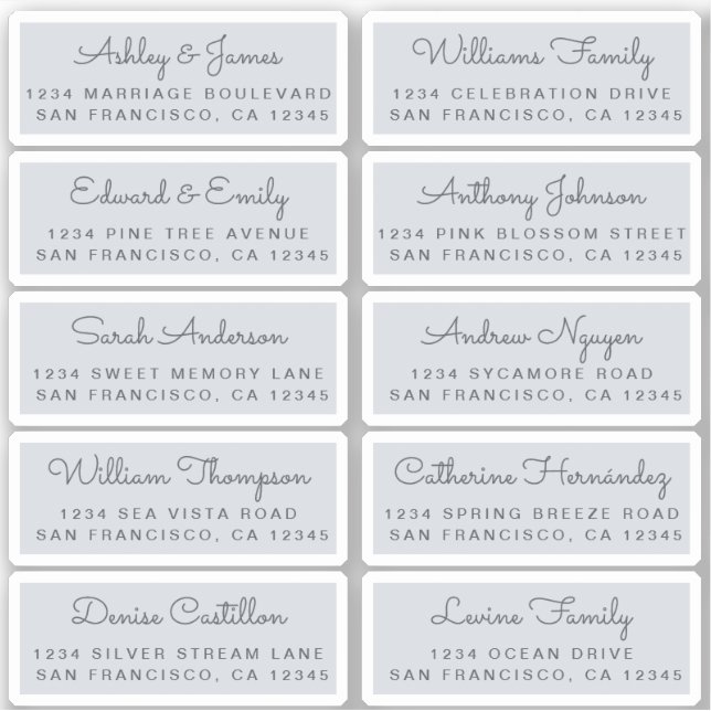 Postcard Calligraphy Wedding Guest Address Labels (Front)