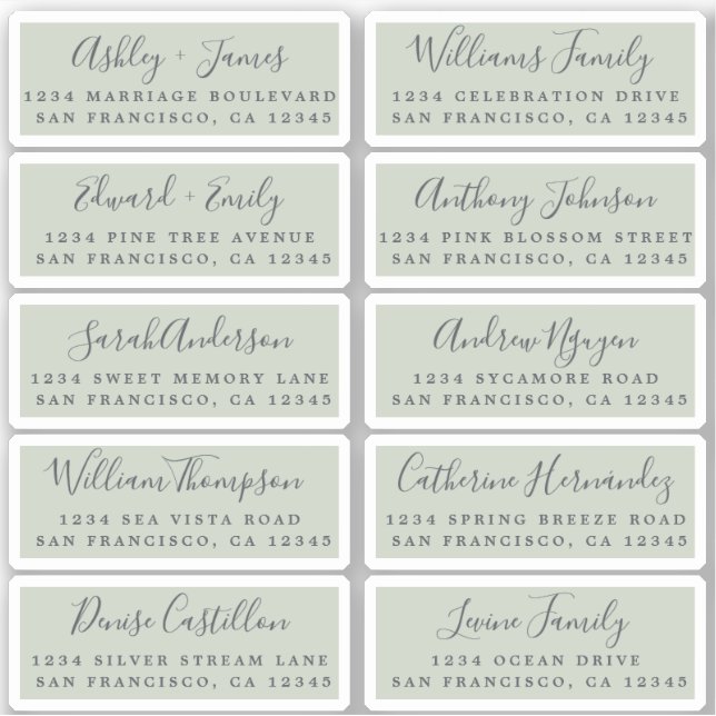 Postcard Calligraphy Wedding Guest Address Labels (Front)