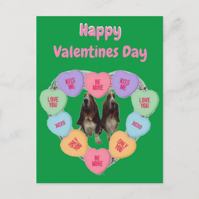 Postcard Candy Love Hearts With Bassets (Front)