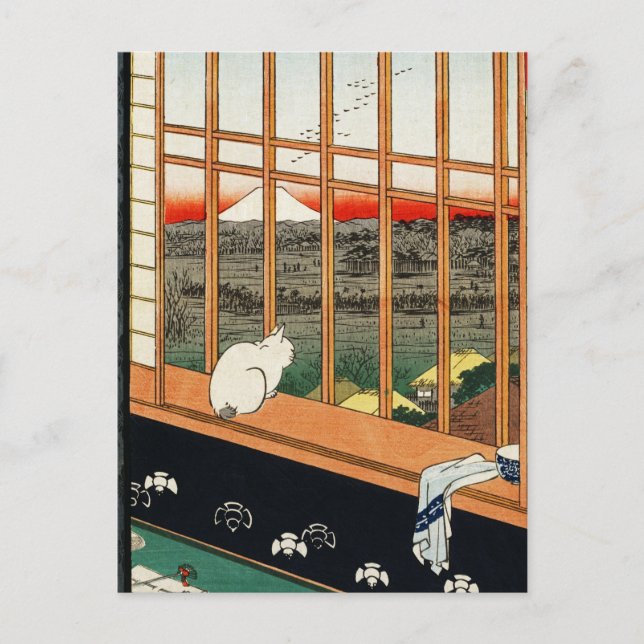 Postcard: Cat on Window by Hiroshige 歌川広重 Postcard (Front)