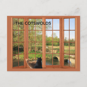 POSTCARD Cats and Charming Cotswolds Countryside