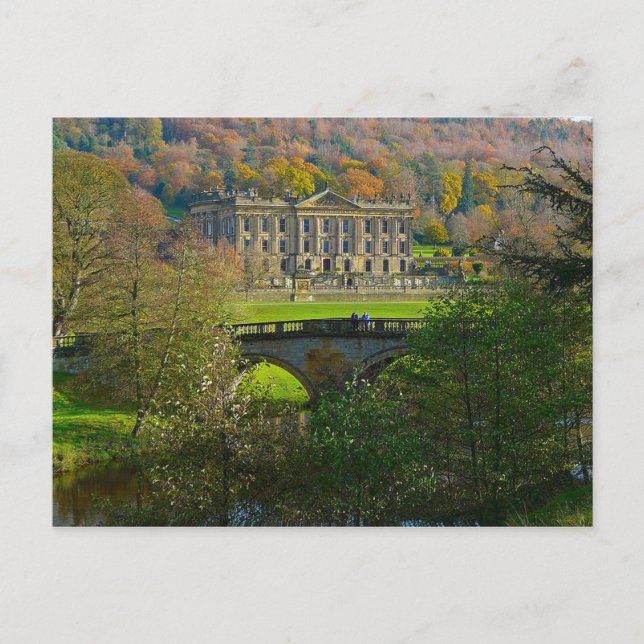 Postcard Chatsworth House and Bridge, England (Front)