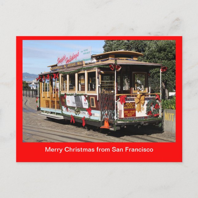 Postcard, Christmas Cable Car, San Francisco Holiday Postcard (Front)