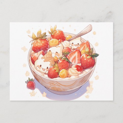 Postcard colorful with a bowl of cereal and milk