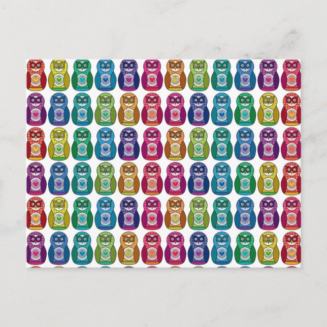 Postcard - Cute Rainbow Matryoshka Owl (Front)