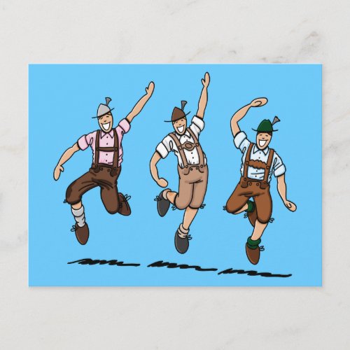 Postcard Dancing Bavarian Lederhosen Men