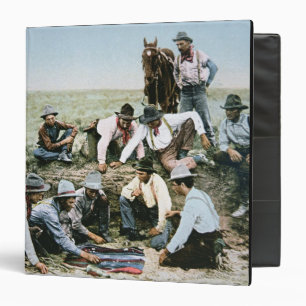Postcard depicting cowboys gambling shooting craps binder