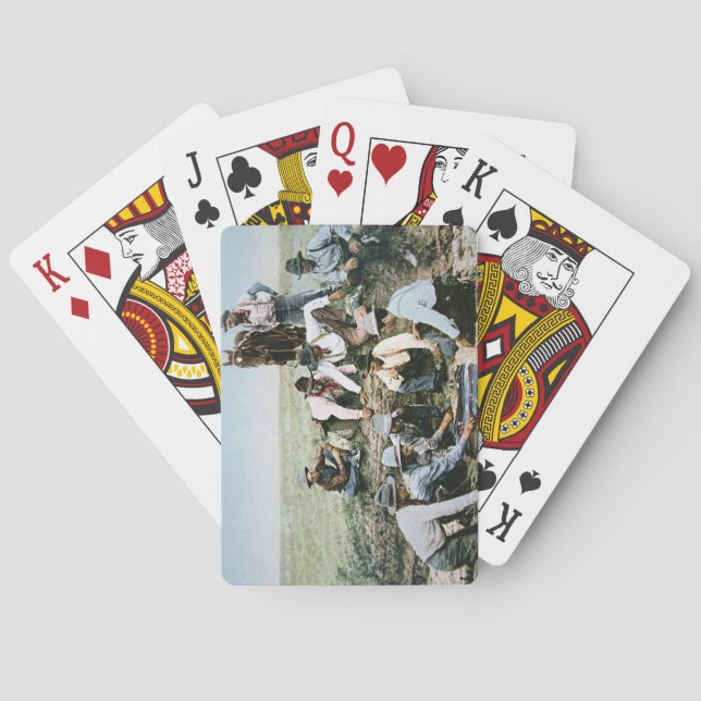 Postcard depicting cowboys gambling shooting craps poker cards (Back)