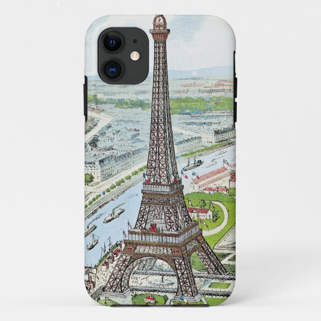 Postcard depicting the Eiffel Tower Case-Mate iPhone Case (Back)