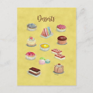 POSTCARD DESSERTS watercolor food illustrations.