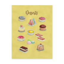POSTCARD DESSERTS watercolor food illustrations.