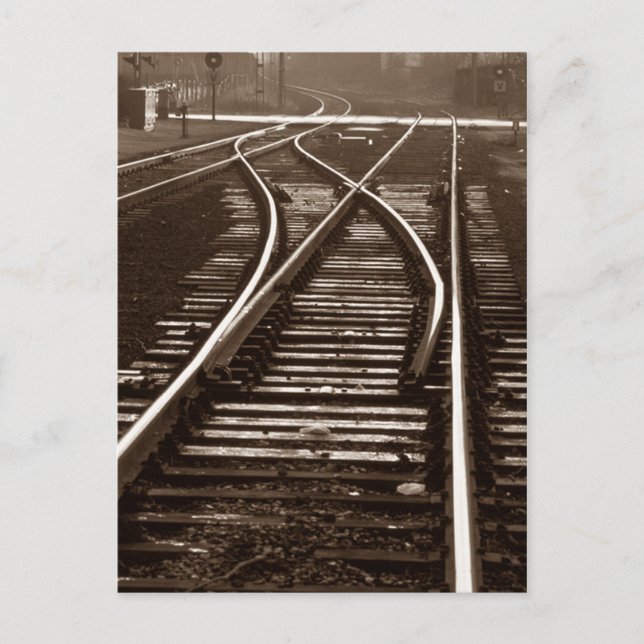 Postcard ~ EMPTY TRAIN TRACKS ~ Railroad Switch (Front)